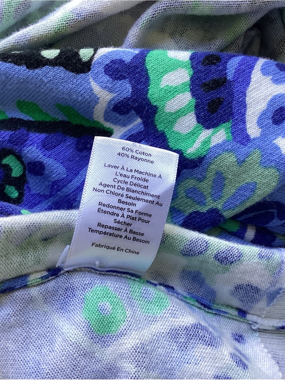 Talbots Blue Green Paisley Three Quarter Sleeve Lightweight Knit Sweater XL NWOT - Picture 10 of 10